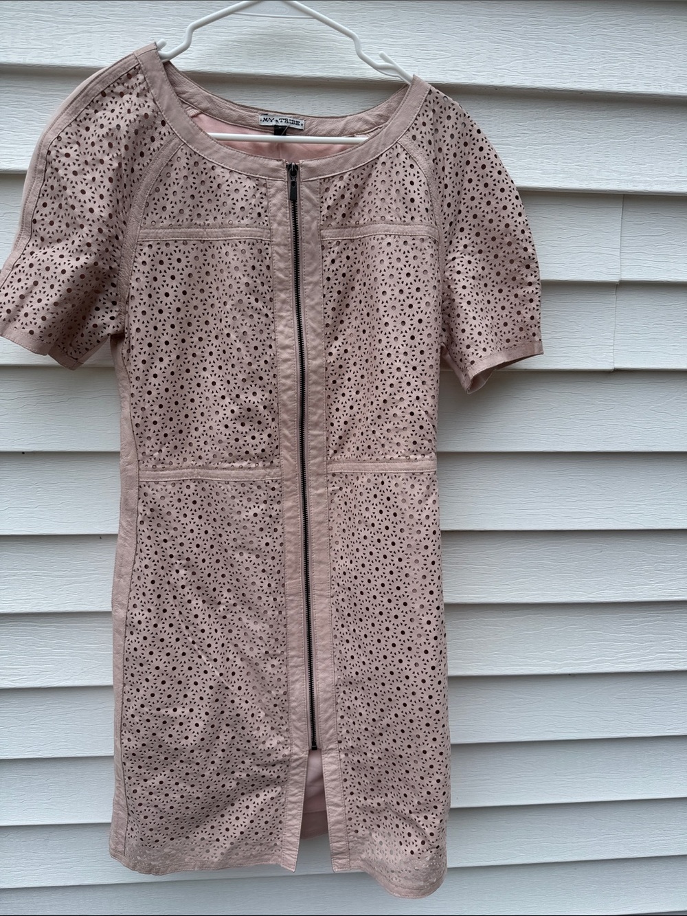Milly Dusty Blush Eyelet Zip-Front Shift Dress